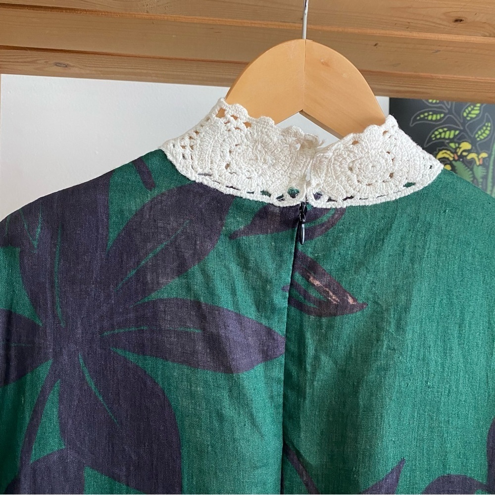 Zara Green Linen Palm Leaf Crochet Accent Midi Dress Small - Picture 11 of 16